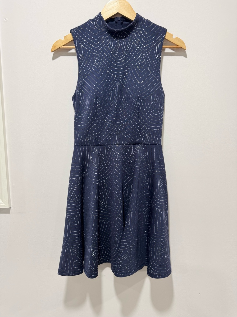 City Studio Navy Glitter Party Skater Dress  Fit & Flare Art Deco Size S